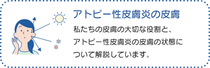 アトピー性皮膚炎の皮膚：皮膚には、私たちの体を紫外線や化学物質、 細菌などの外界の環境から守る「バリア機能」の役割があります。